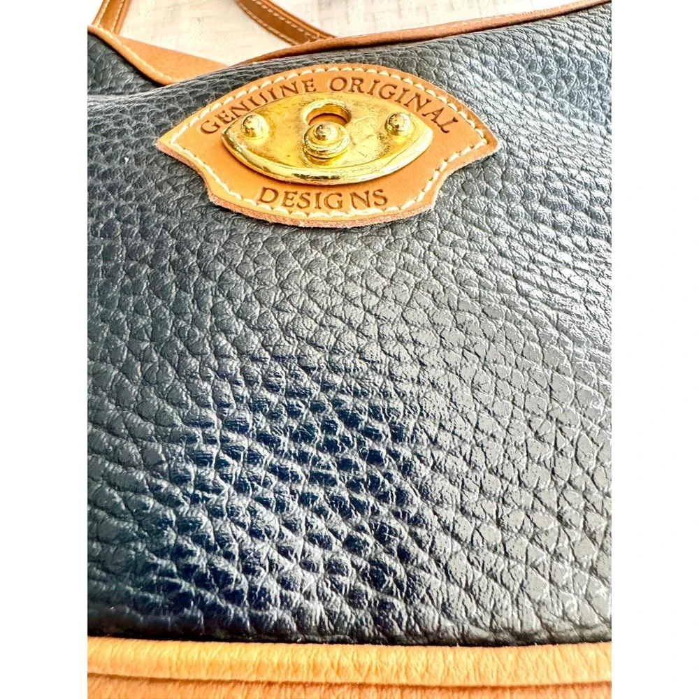 Vintage Dover Crossbody Bag Pebbled Leather Navy Blue Tan Two Tone Small Purse